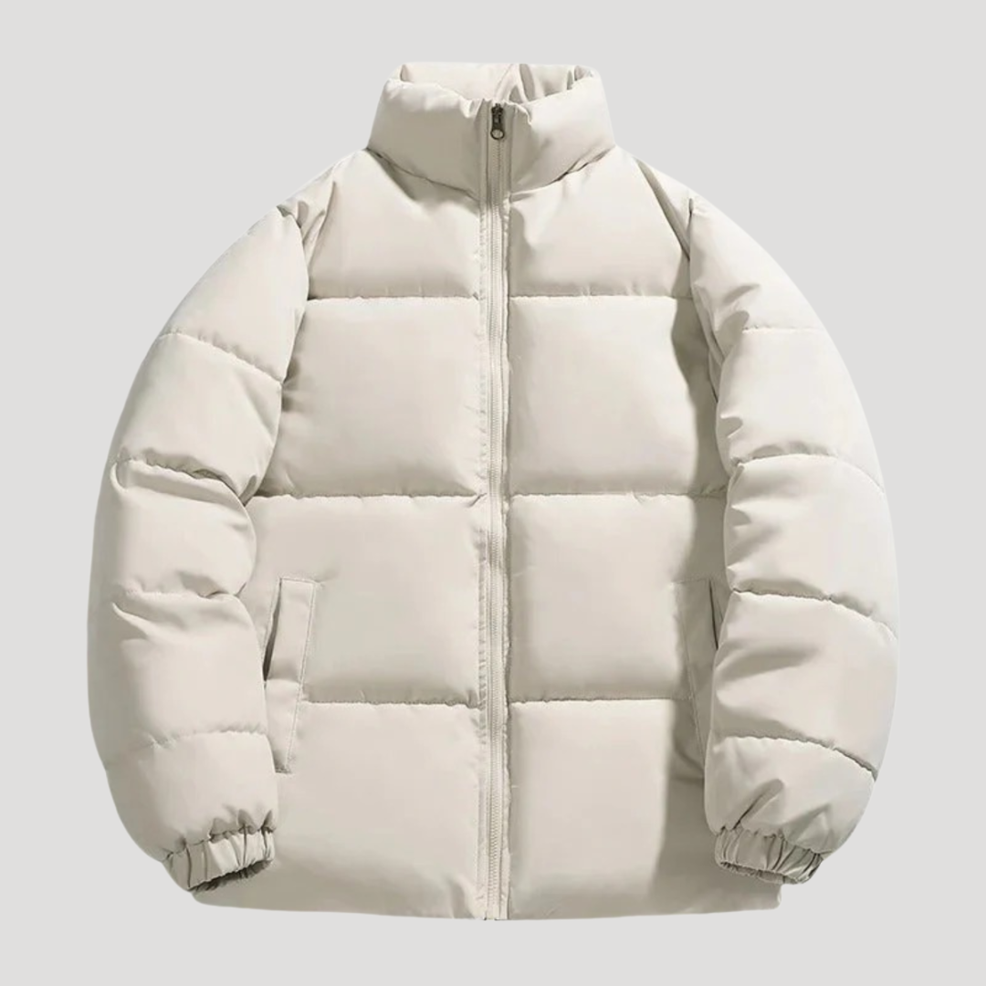 Men’s Quilted Puffer Jacket Stand Collar Zip Front Winter