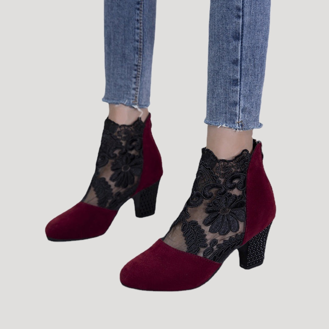 Damskie botki wiosenne ażurowe na obcasie