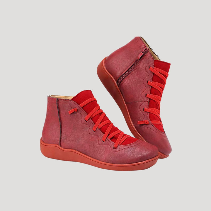 Women's spring leather shoes flat ankle boots