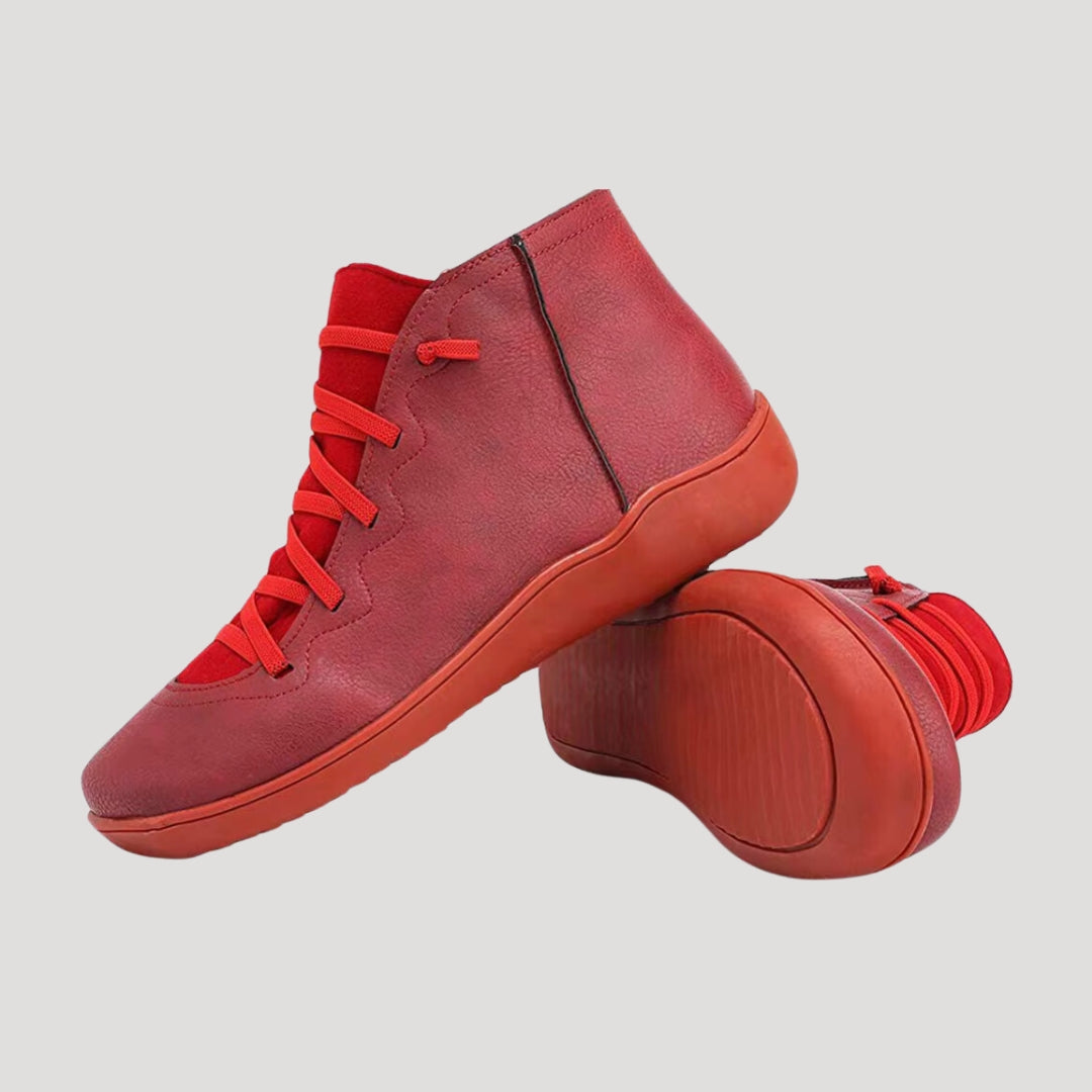 Women's spring leather shoes flat ankle boots