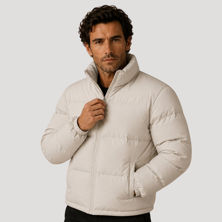 Men’s Quilted Puffer Jacket Stand Collar Zip Front Winter