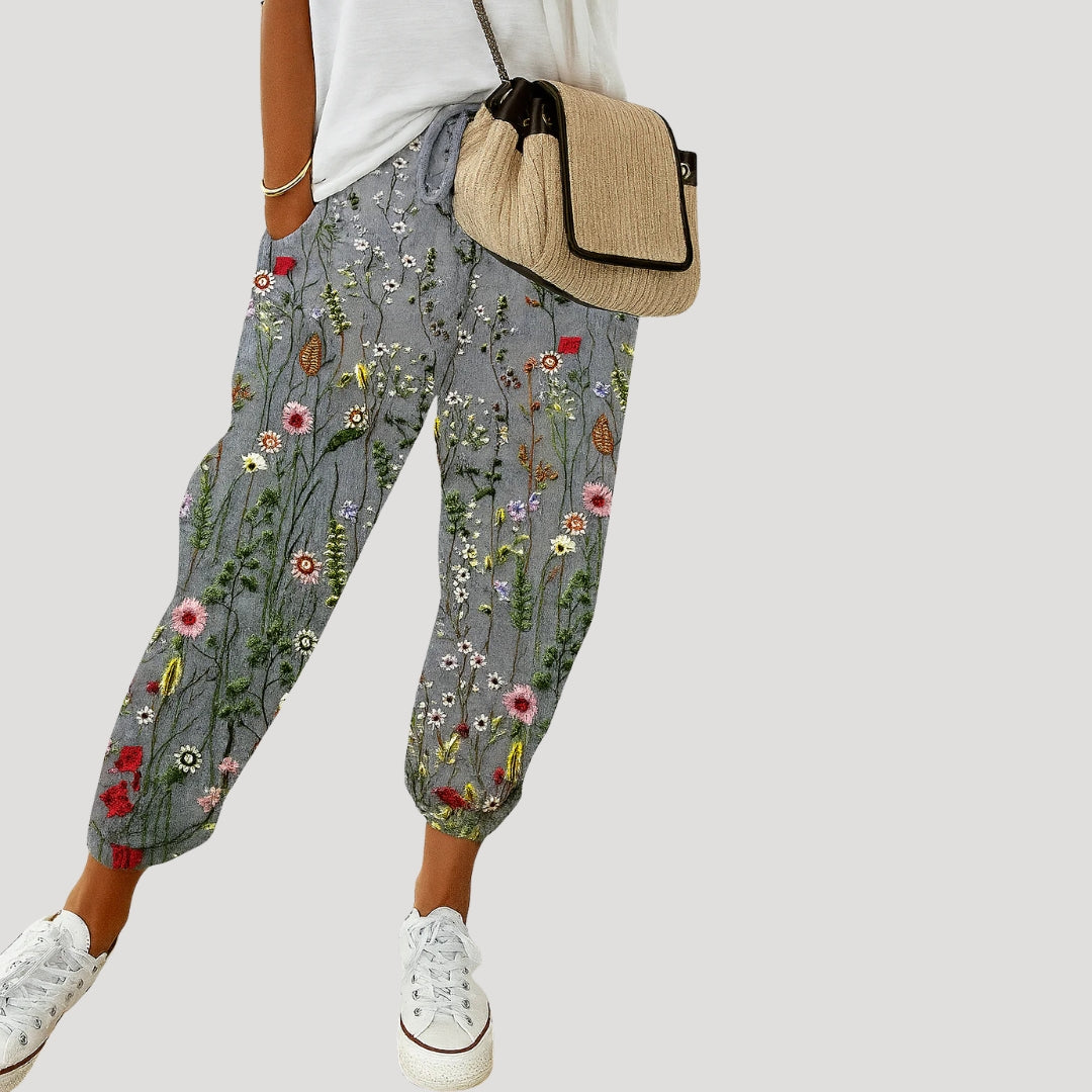 Women's Joggers Pants Tapered Printed Floral Drawstring Ankle
