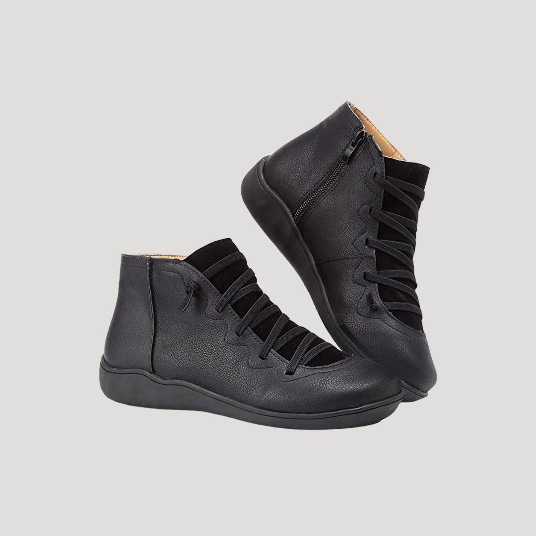 Women's spring leather shoes flat ankle boots