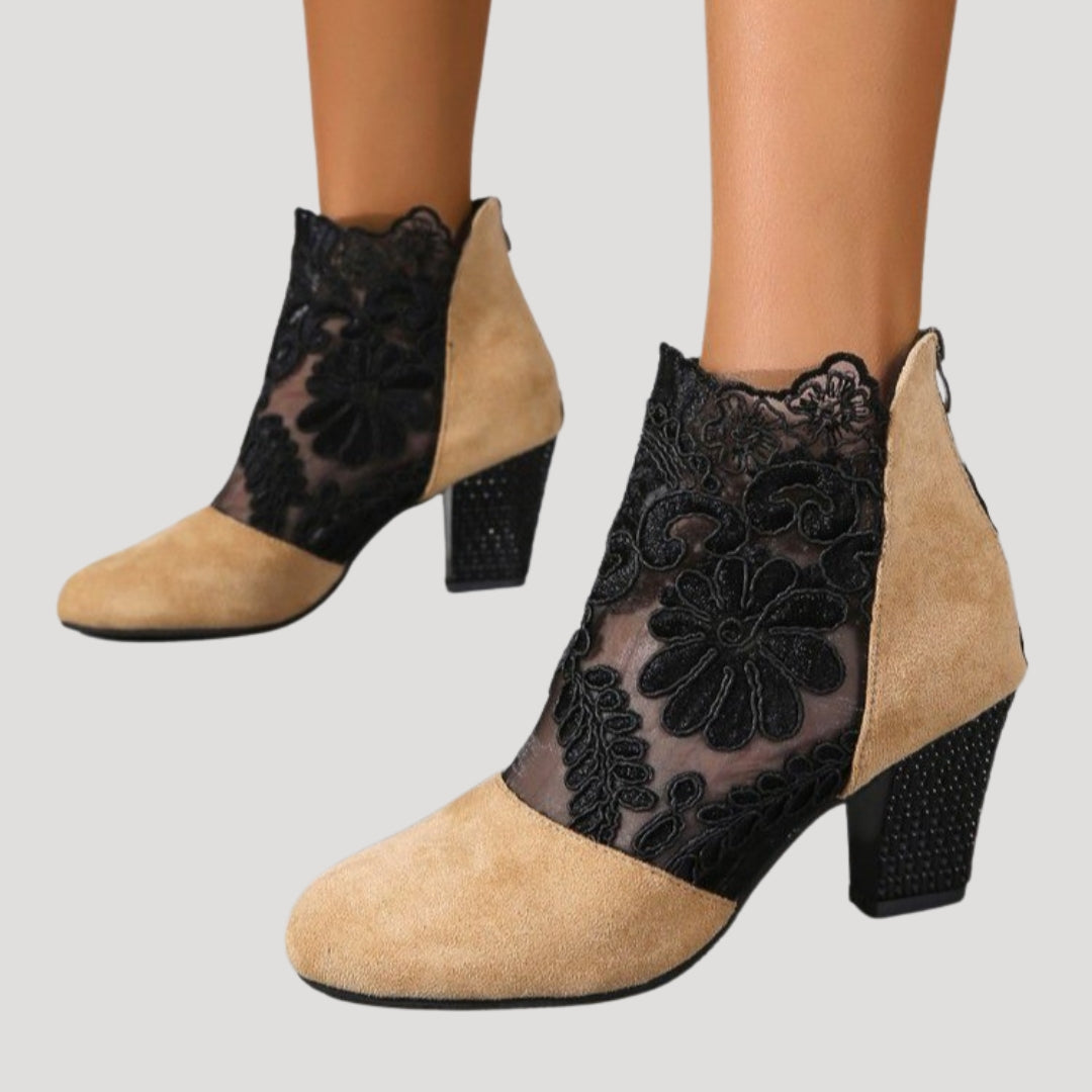 Damskie botki wiosenne ażurowe na obcasie