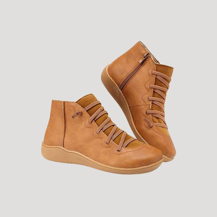 Women's spring leather shoes flat ankle boots