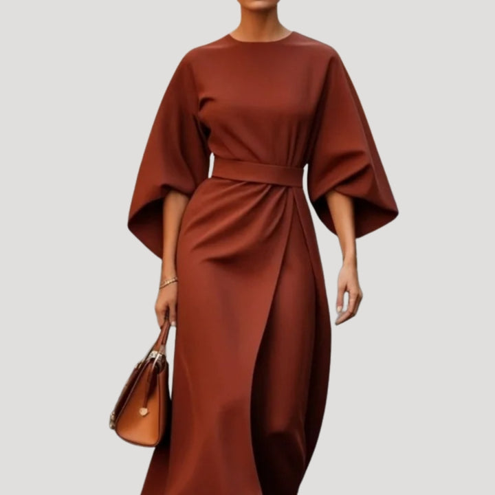 Women's elegant midi wrap dress with a belt