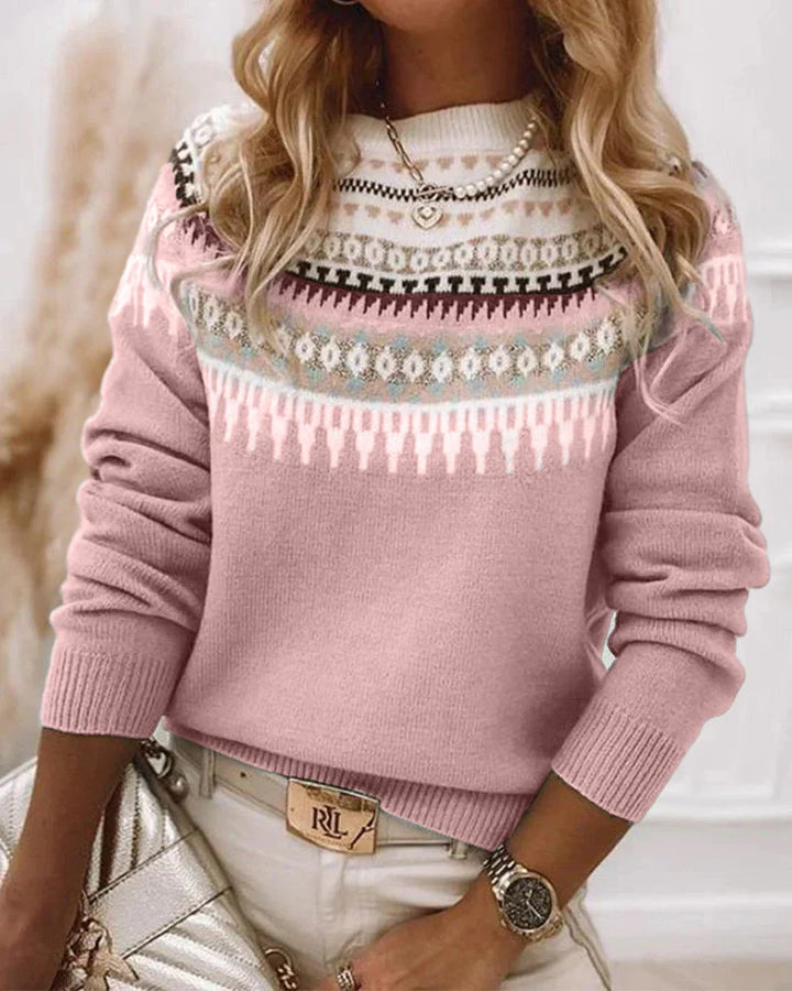 Patterned Knit Sweater with Crew Neck