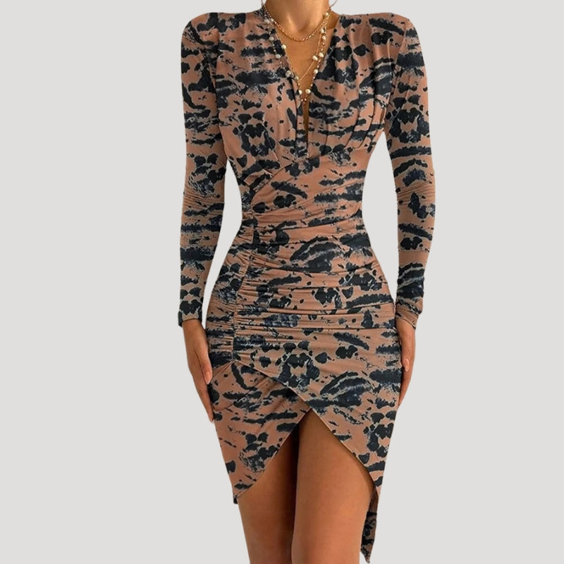 Women's Party Dress Midi Wrap Bodycon Long Sleeve Ruched