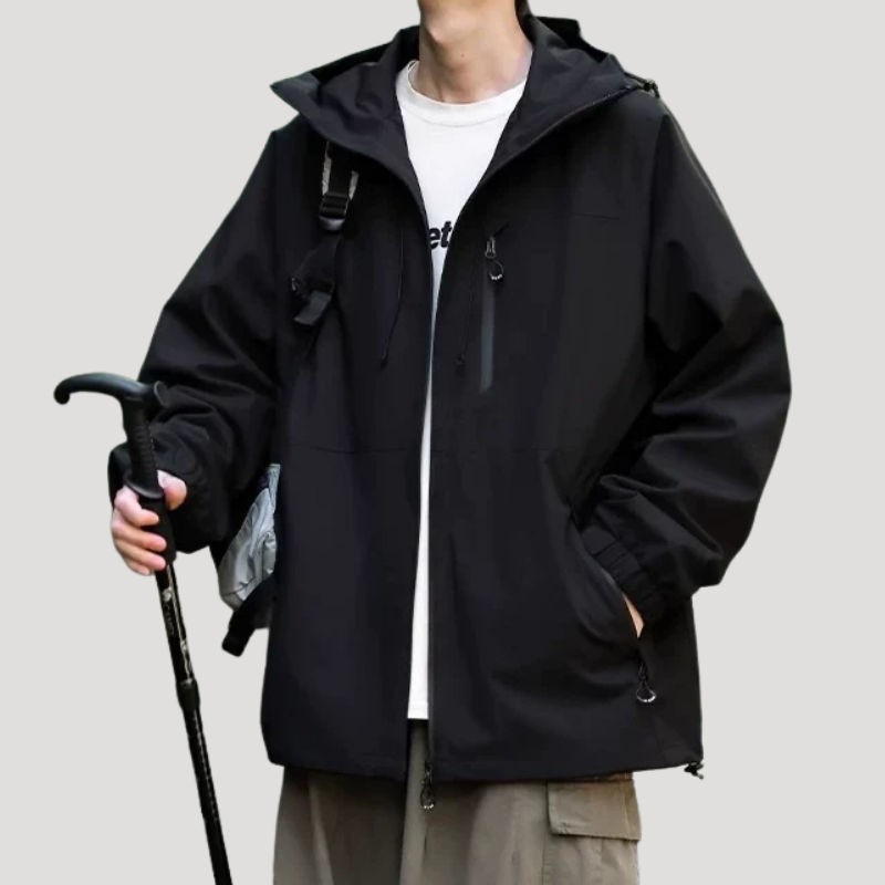 Men's Rain Jacket Hooded Windbreaker Zip Up Outdoor Hiking
