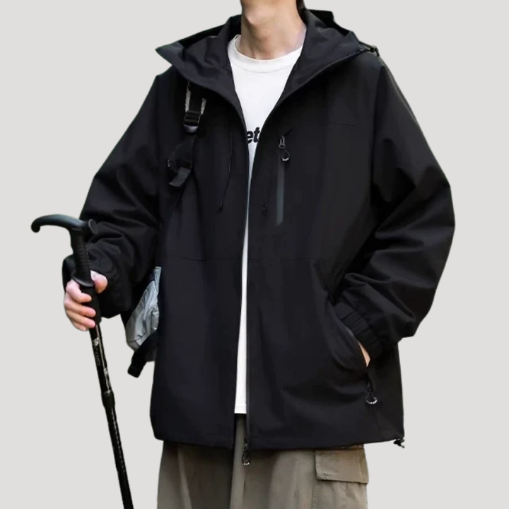 Men's Rain Jacket Hooded Windbreaker Zip Up Outdoor Hiking