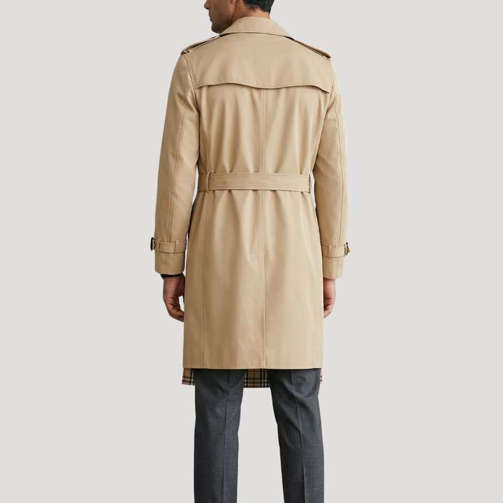 Men’s Trench Coat Double Breasted Belted Long Sleeve