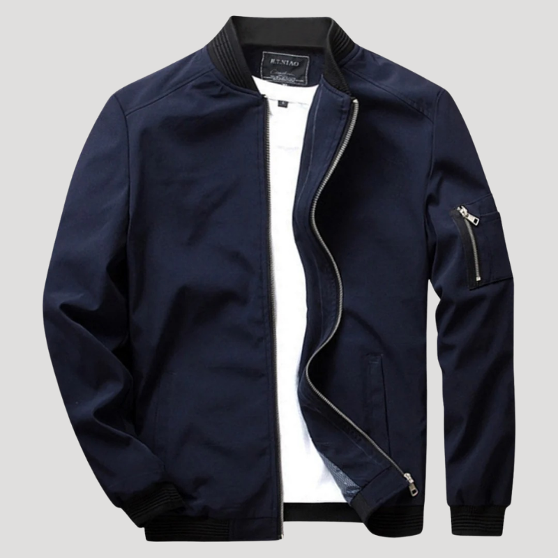 Men's Bomber Jacket Lightweight Casual Zip Up Stand Collar Outerwear