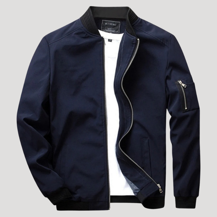 Men's Bomber Jacket Lightweight Casual Zip Up Stand Collar Outerwear