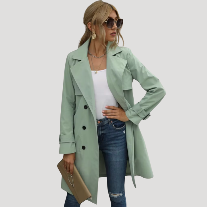 Women’s Trench Coat Double Breasted Long Belted Button Down