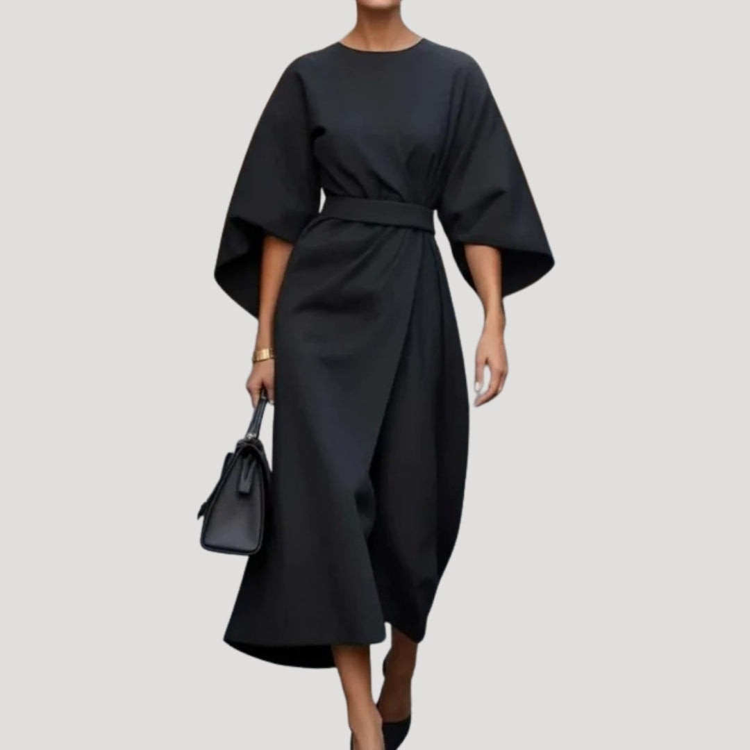 Women's elegant midi wrap dress with a belt
