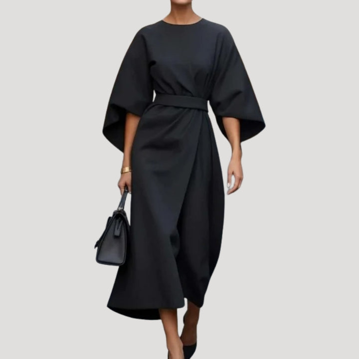 Women's elegant midi wrap dress with a belt