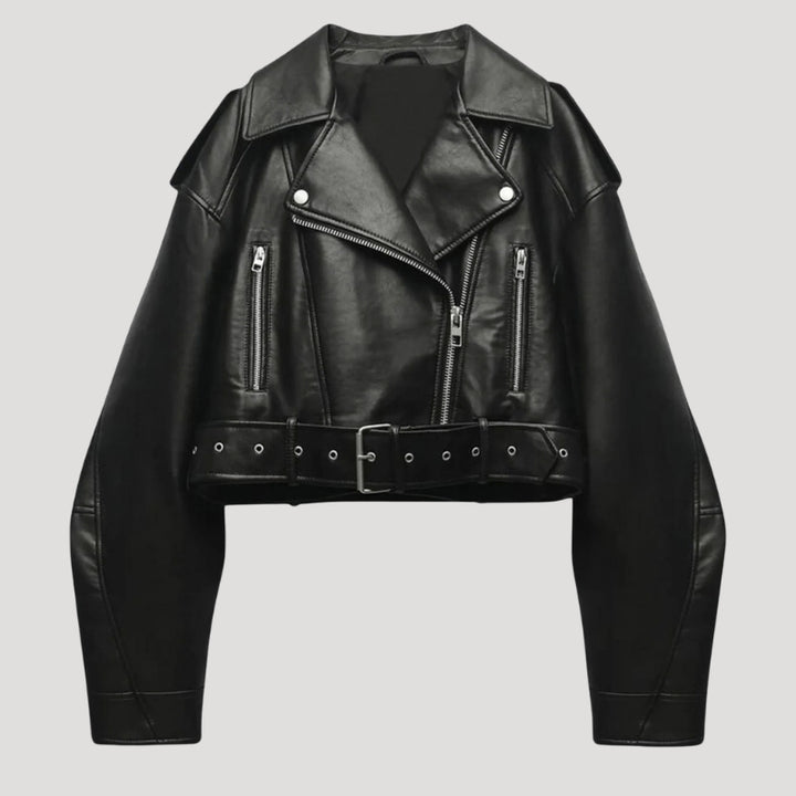 Women's Black Leather Jacket Biker Cropped
