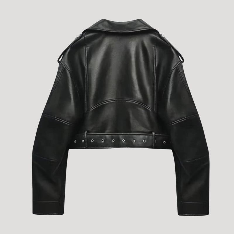Women's Black Leather Jacket Biker Cropped
