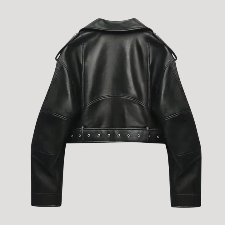 Women's Black Leather Jacket Biker Cropped