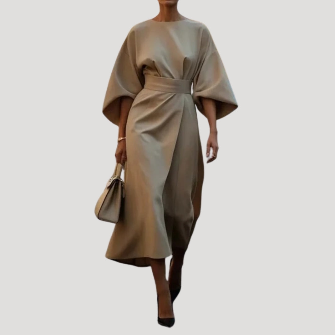 Women's elegant midi wrap dress with a belt