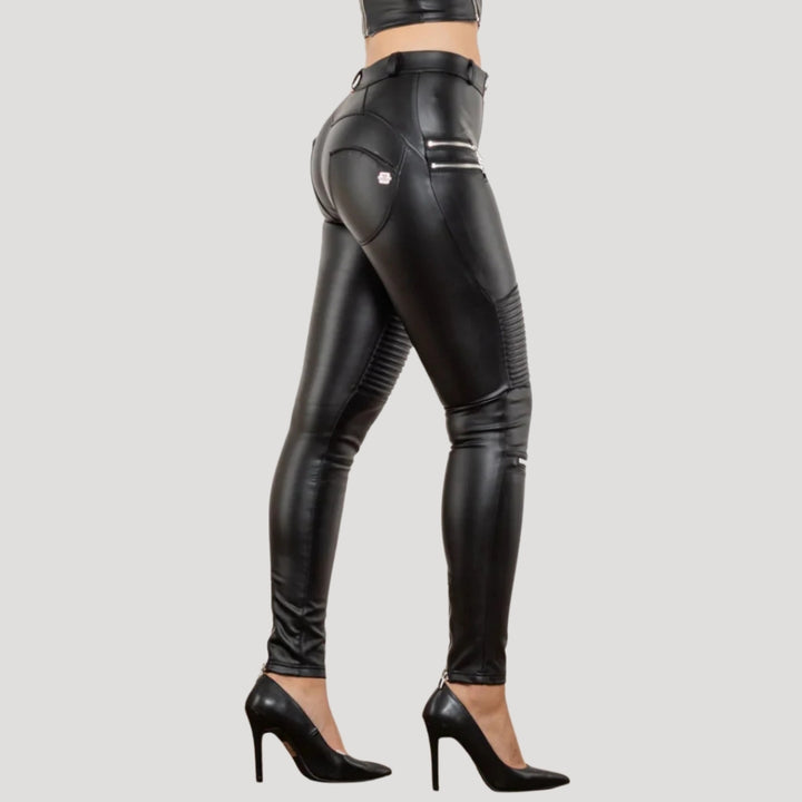 Women's Leather Pants Faux High Waisted Moto Black Leggings