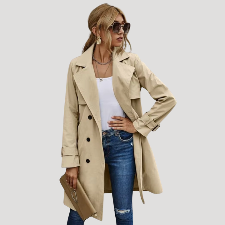 Women’s Trench Coat Double Breasted Long Belted Button Down