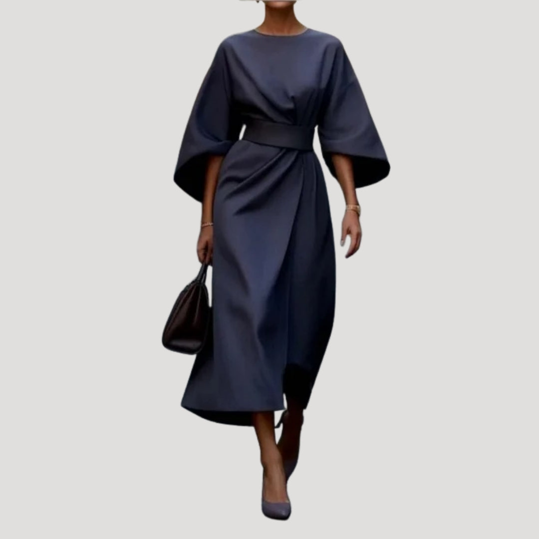 Women's elegant midi wrap dress with a belt