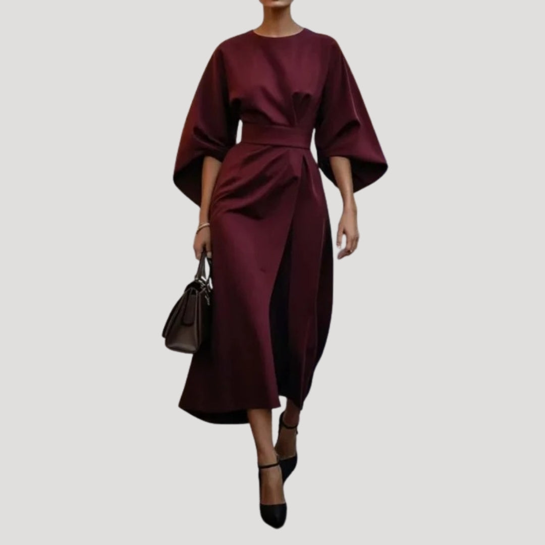Women's elegant midi wrap dress with a belt