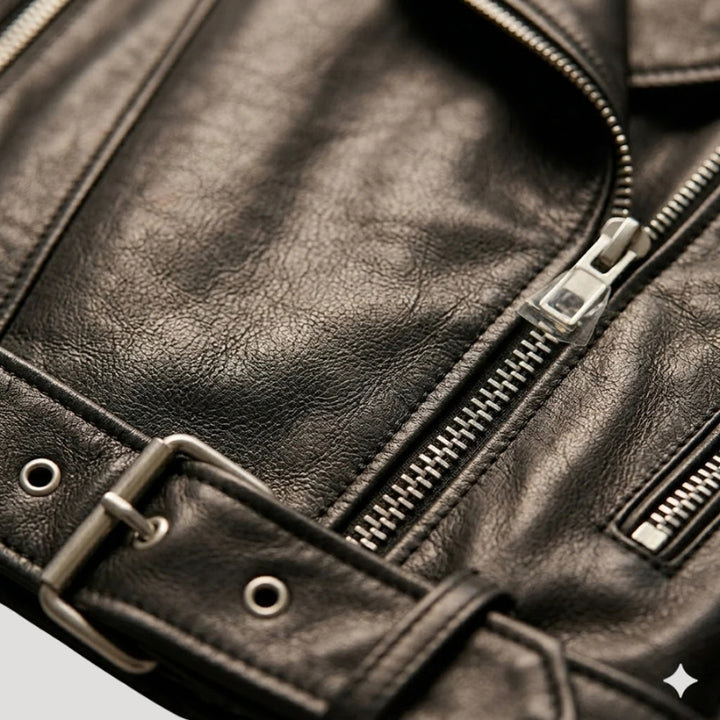 Women's Black Leather Jacket Biker Cropped