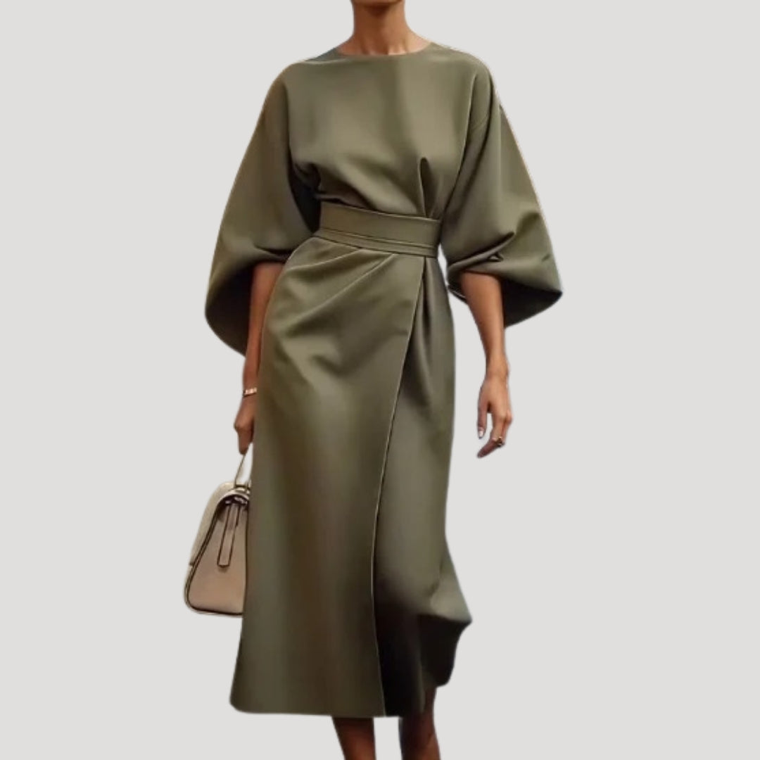 Damska elegancka sukienka midi kopertowa z paskiem