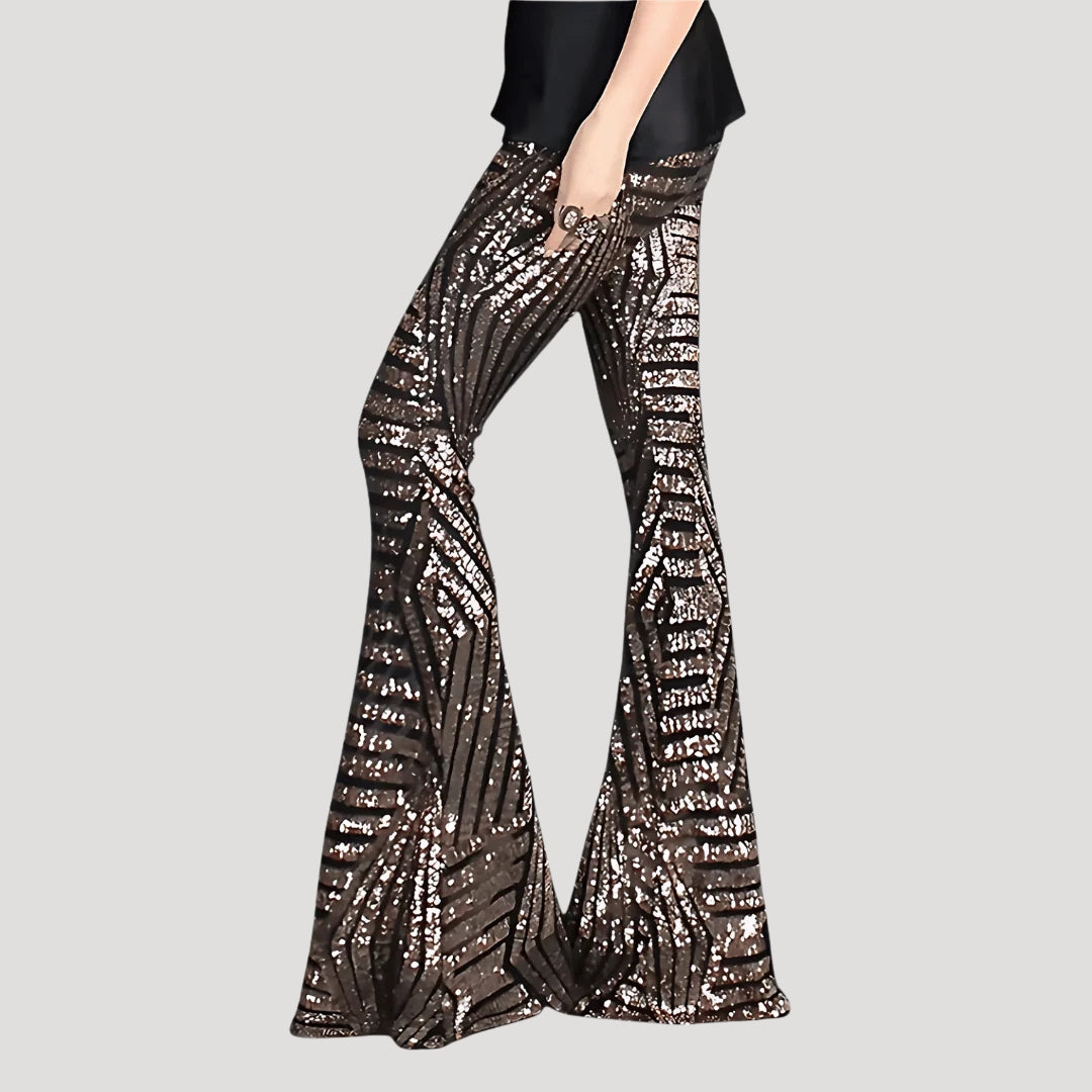 Women's Flare Pants Bell Bottom High Waisted Sequin Printed