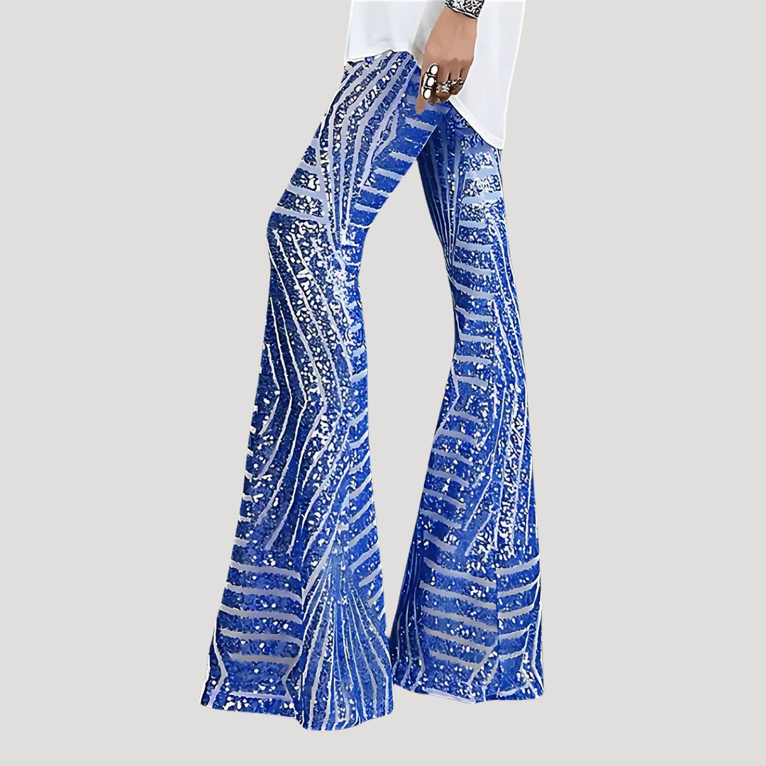 Women's Flare Pants Bell Bottom High Waisted Sequin Printed