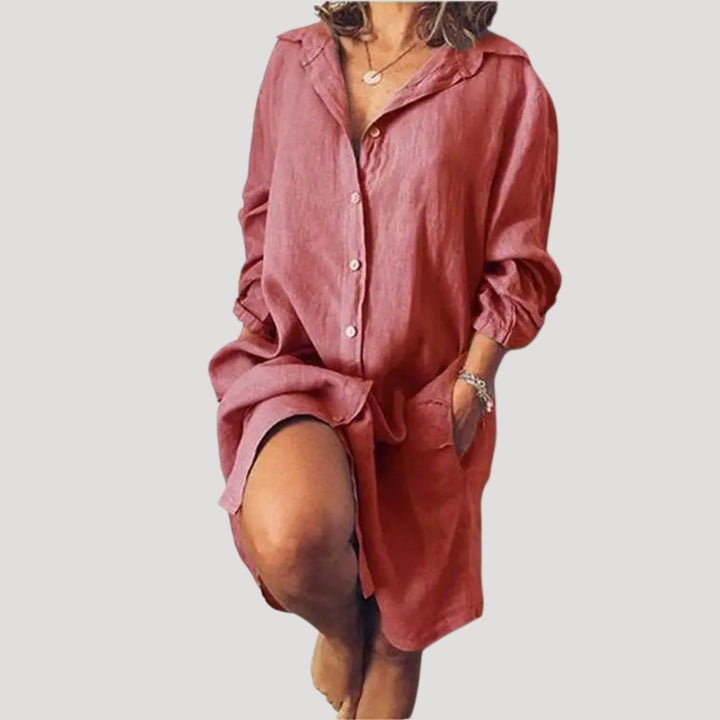 Women's linen midi shirt dress for spring