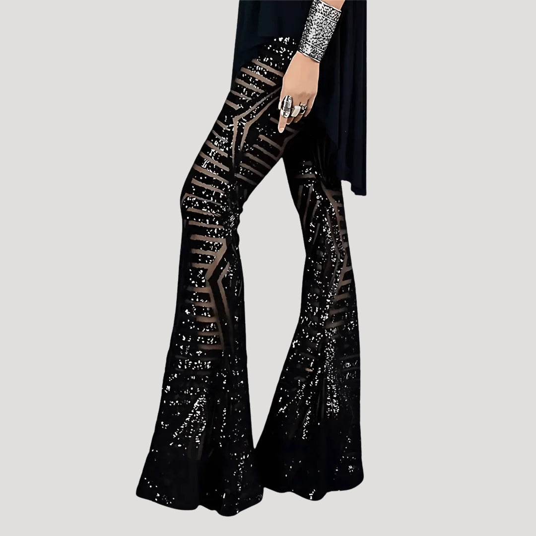 Women's Flare Pants Bell Bottom High Waisted Sequin Printed