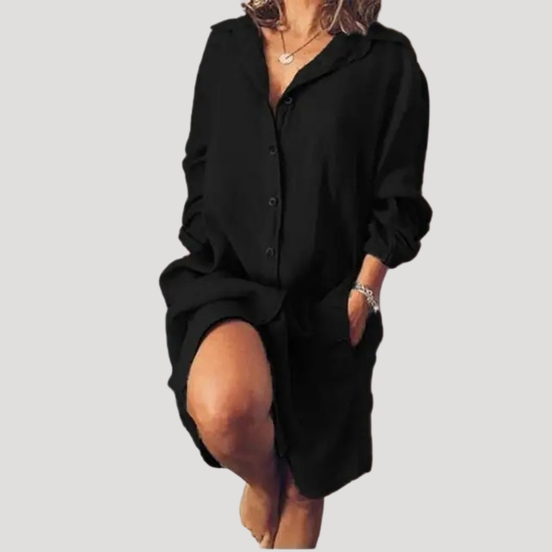 Damska lniana sukienka koszulowa midi na wiosnę