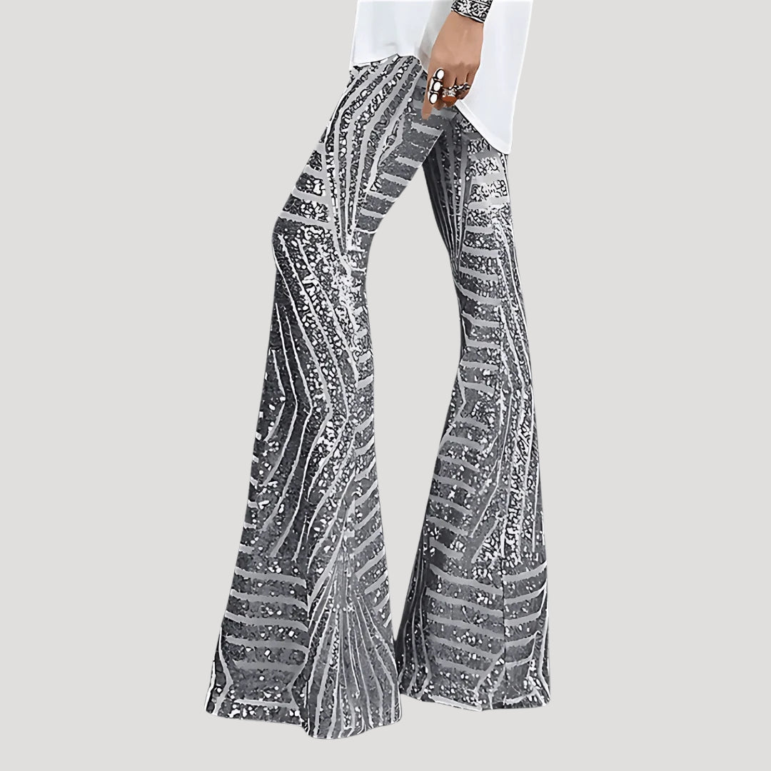 Women's Flare Pants Bell Bottom High Waisted Sequin Printed