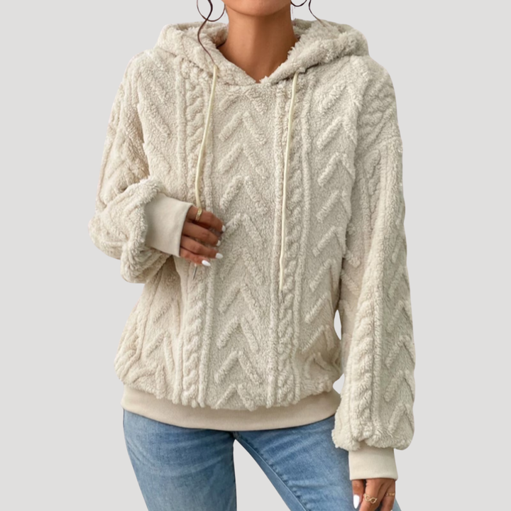 Women’s Cable Knit Hooded Fleece Pullover Long Sleeve
