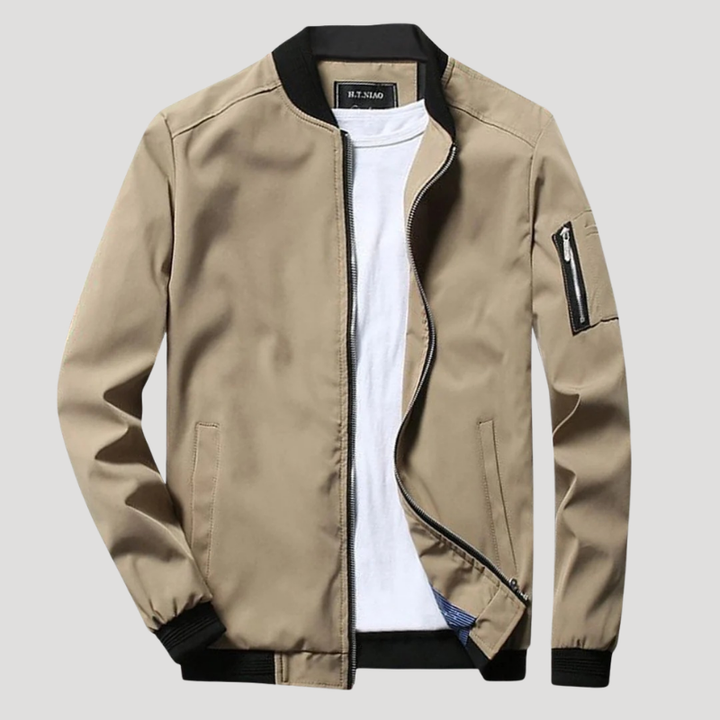 Men's Bomber Jacket Lightweight Casual Zip Up Stand Collar Outerwear