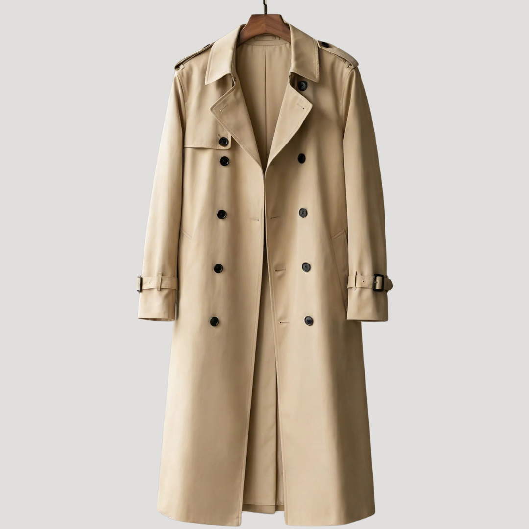 Men’s Trench Coat Double Breasted Belted Long Sleeve