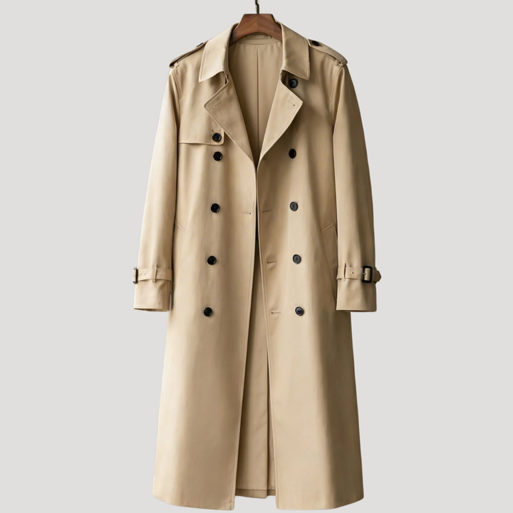Men’s Trench Coat Double Breasted Belted Long Sleeve
