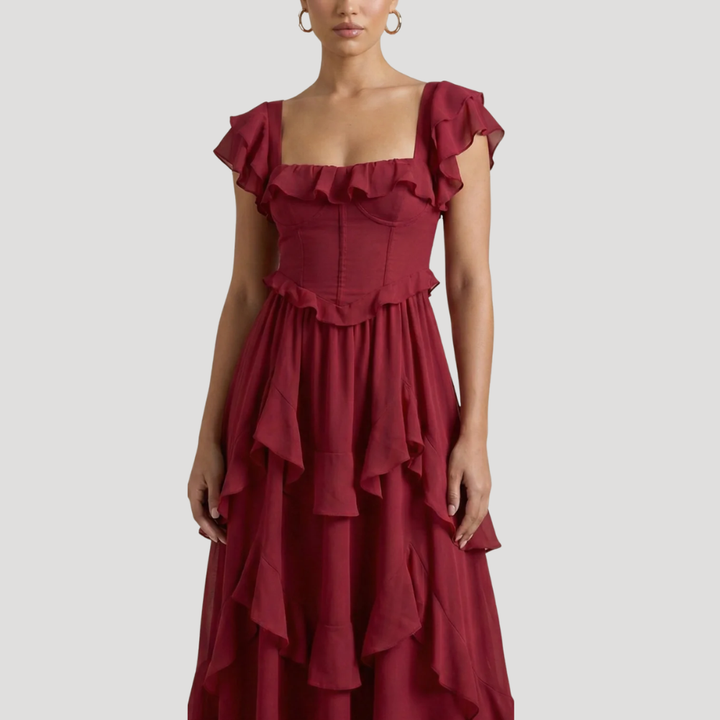 Women's Cocktail Dress Midi Formal Red Off Shoulder Ruffle