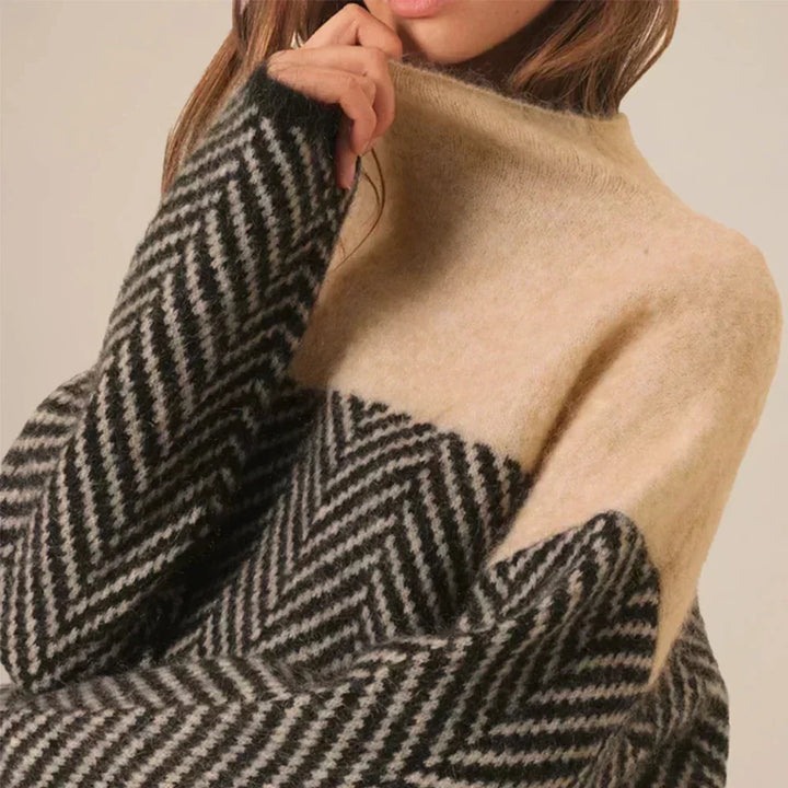 Turtleneck Sweater with Chevron Pattern