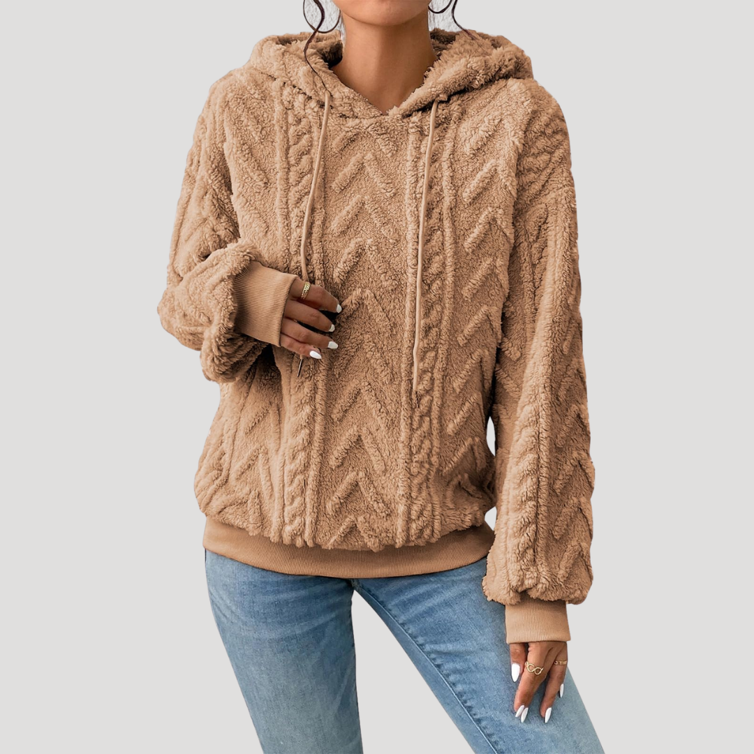 Women’s Cable Knit Hooded Fleece Pullover Long Sleeve
