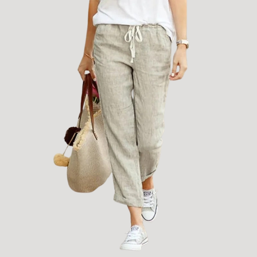 Damska spodnie lniane z gumką w pasie