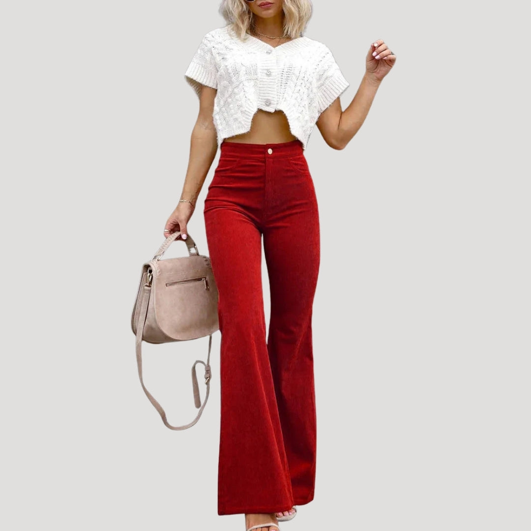 Women's Flare Pants High Waisted Wide Leg Corduroy