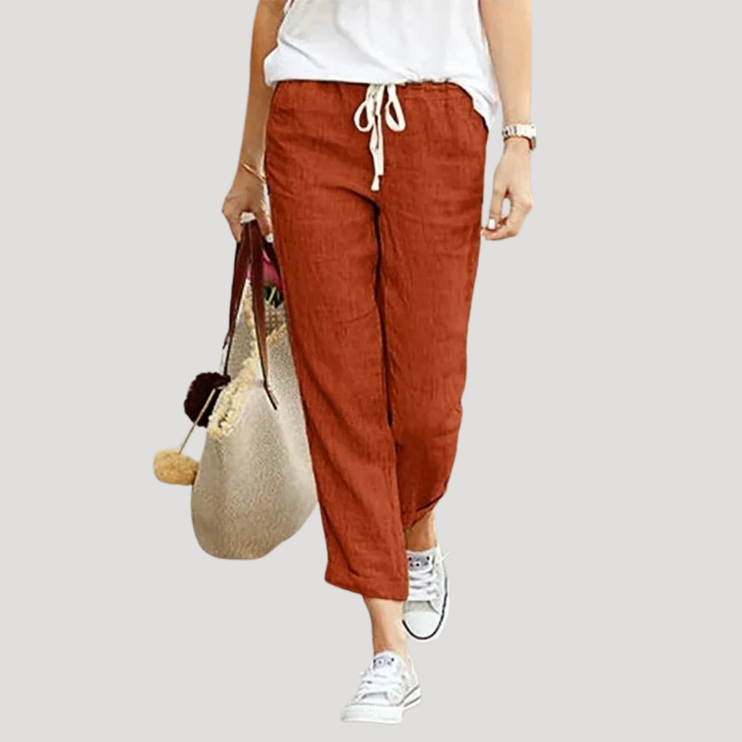 Damska spodnie lniane z gumką w pasie