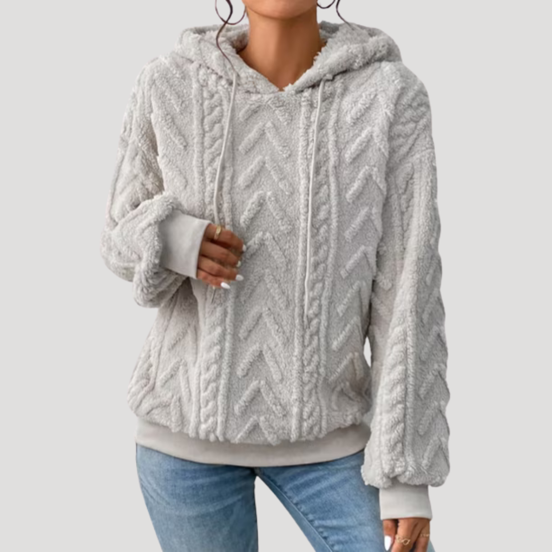 Women’s Cable Knit Hooded Fleece Pullover Long Sleeve