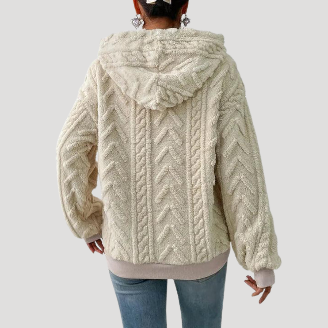 Women’s Cable Knit Hooded Fleece Pullover Long Sleeve