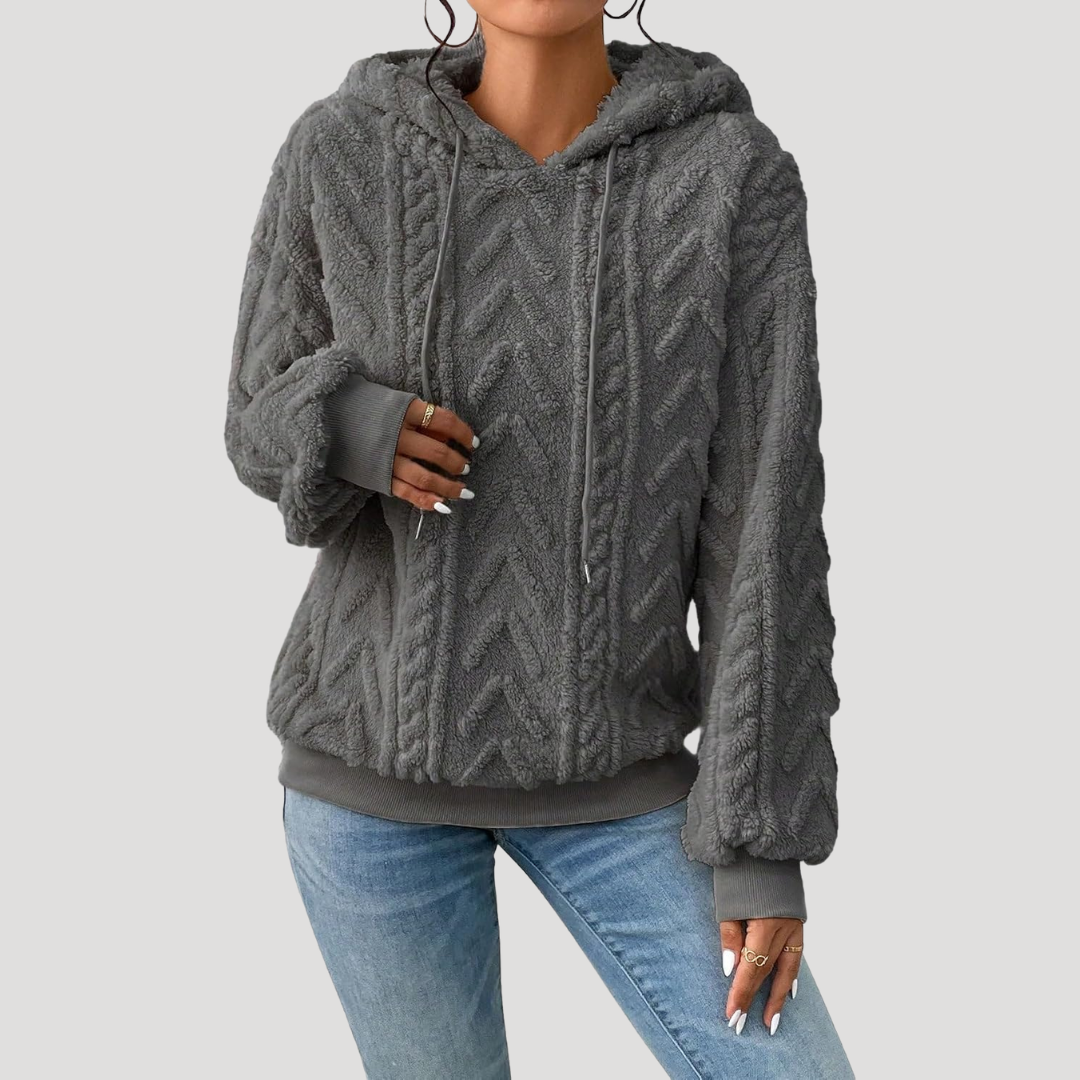 Women’s Cable Knit Hooded Fleece Pullover Long Sleeve