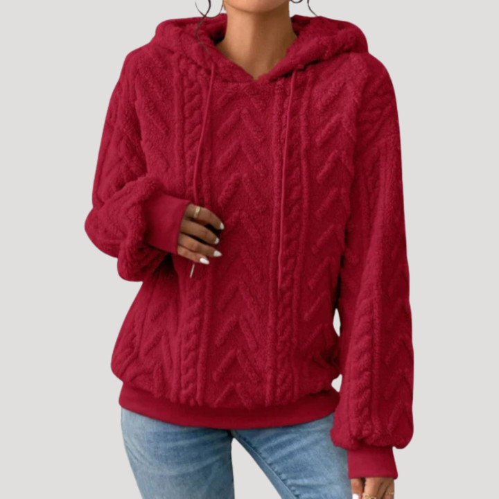 Women’s Cable Knit Hooded Fleece Pullover Long Sleeve